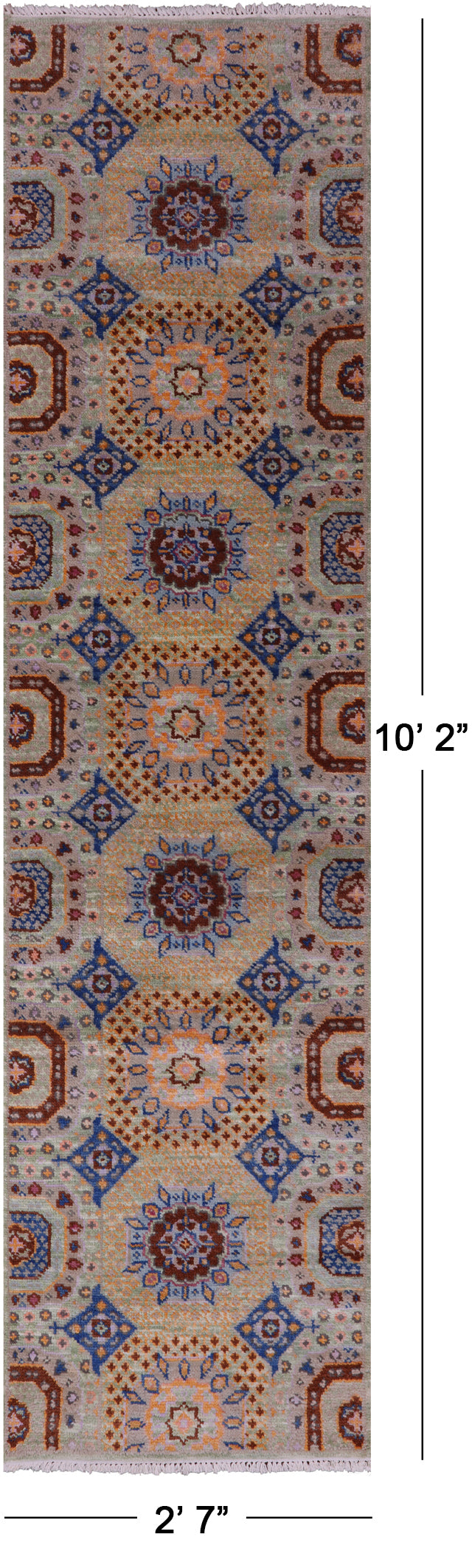 Geometric Persian Mamluk Hand Knotted Wool Runner Rug - 2' 7" X 10' 2" - Golden Nile