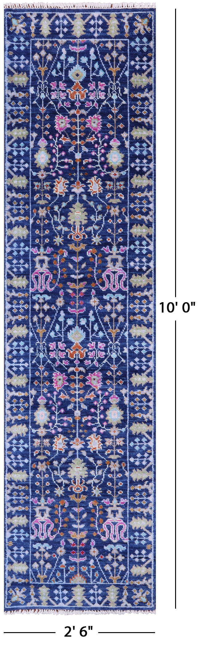 Blue Turkish Oushak Hand Knotted Wool Runner Rug - 2' 6" X 10' 0" - Golden Nile