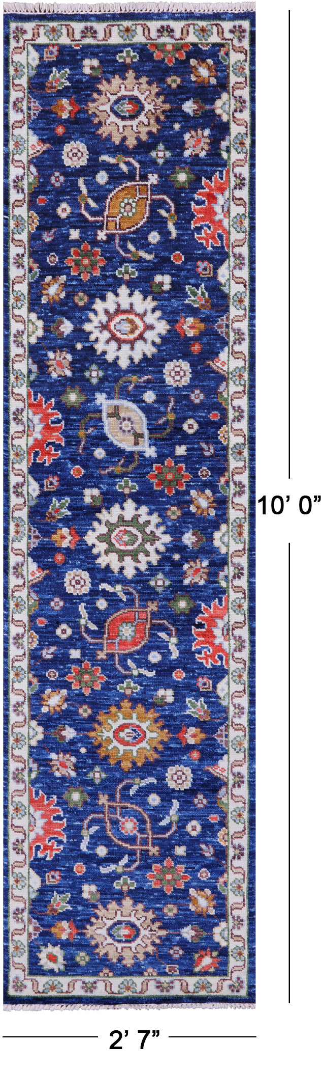 Blue Turkish Oushak Hand Knotted Wool Runner Rug - 2' 7" X 10' 0" - Golden Nile