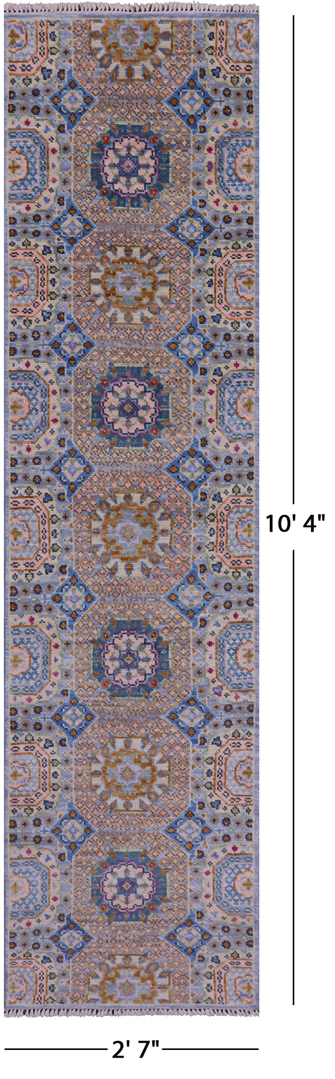 Geometric Persian Mamluk Hand Knotted Wool Runner Rug - 2' 7" X 10' 4" - Golden Nile
