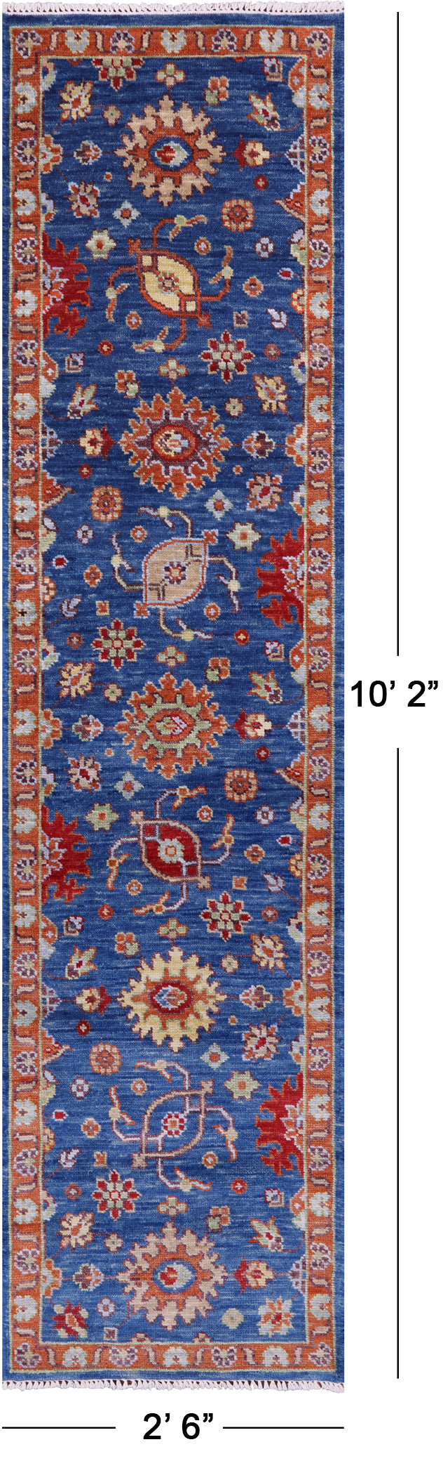 Blue Turkish Oushak Handmade Wool Runner Rug - 2' 6" X 10' 2" - Golden Nile