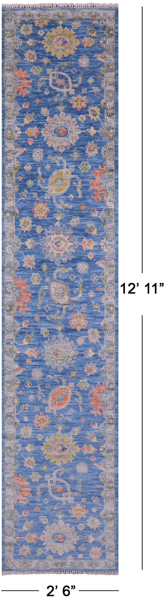 Blue Turkish Oushak Hand Knotted Wool Runner Rug - 2' 6" X 12' 11" - Golden Nile