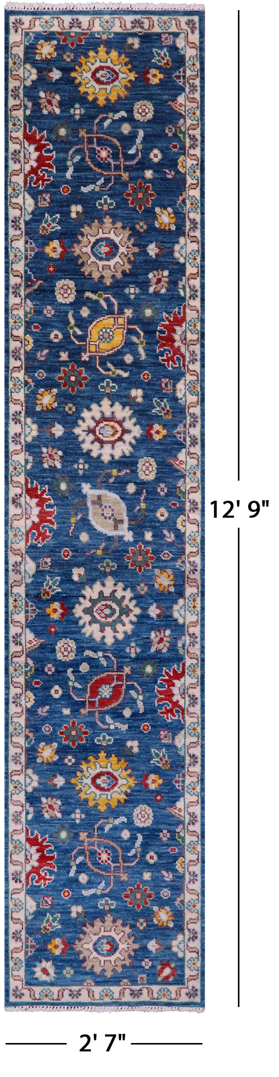 Blue Turkish Oushak Handmade Wool Runner Rug - 2' 7" X 12' 9" - Golden Nile