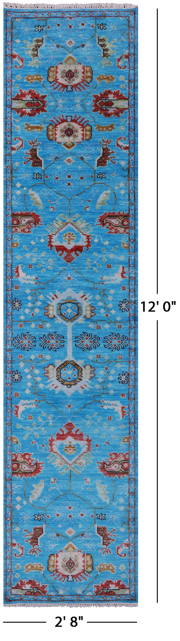 Blue Turkish Oushak Hand Knotted Wool Runner Rug - 2' 8" X 12' 0" - Golden Nile