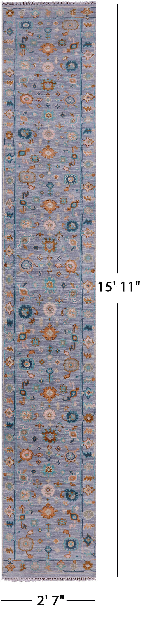 Blue Turkish Oushak Hand Knotted Wool Runner Rug - 2' 7" X 15' 11" - Golden Nile