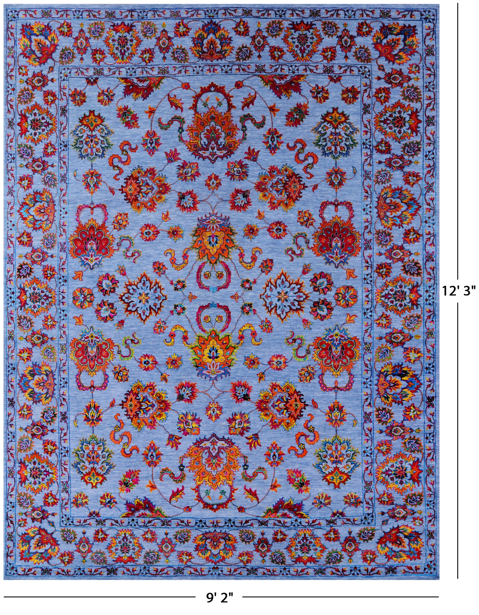 Blue Persian Hand Knotted Wool & Silk Rug - 9' 2" X 12' 3" - Golden Nile