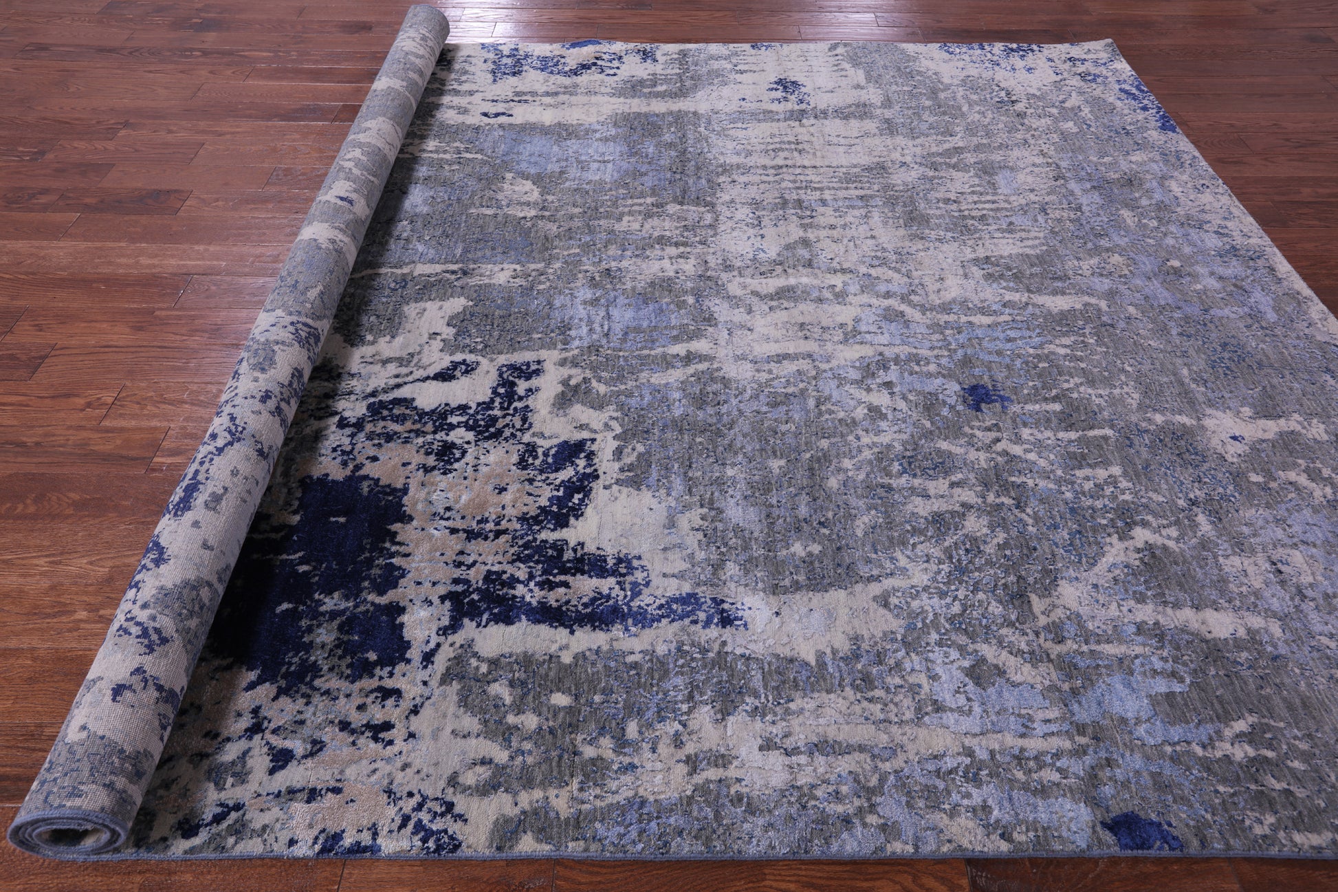Abstract Contemporary Hand Knotted Wool & Silk Rug - 8' 10" X 11' 8" - Golden Nile