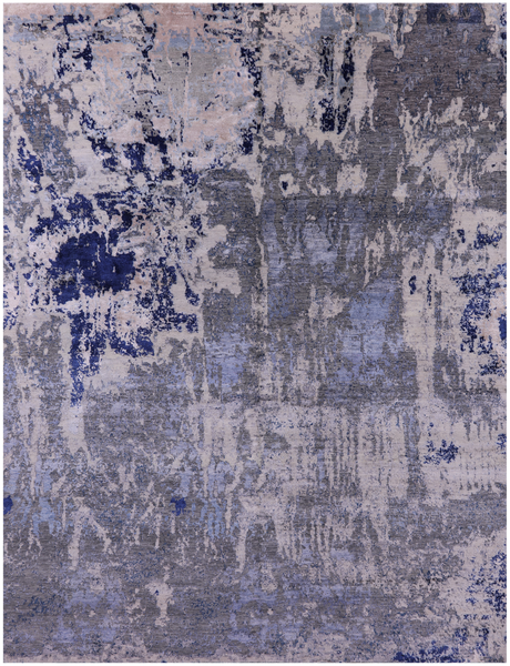 Abstract Contemporary Hand Knotted Wool & Silk Rug - 8' 10" X 11' 8" - Golden Nile