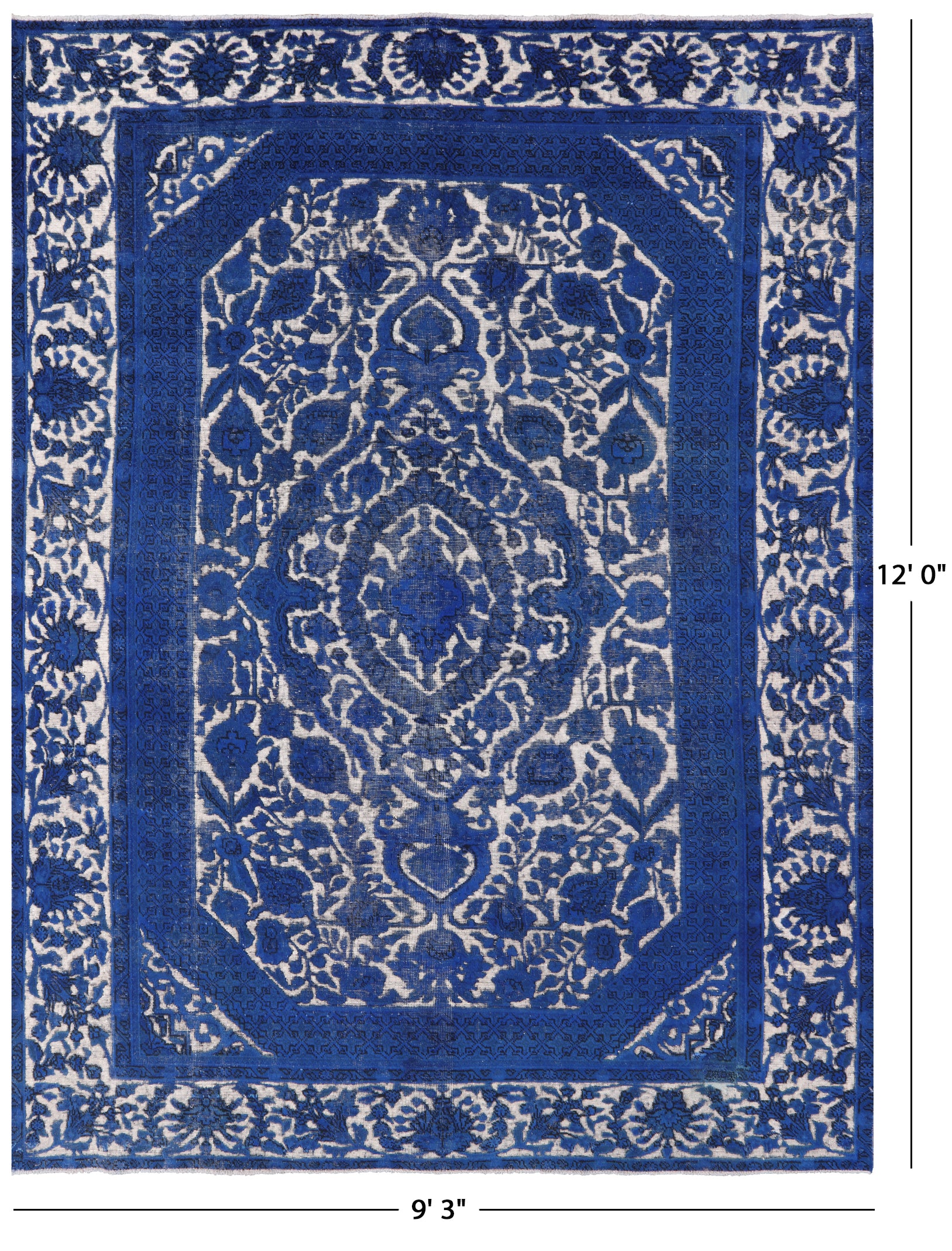 Blue Persian Overdyed Hand Knotted Wool Area Rug - 9' 3" X 12' 0" - Golden Nile