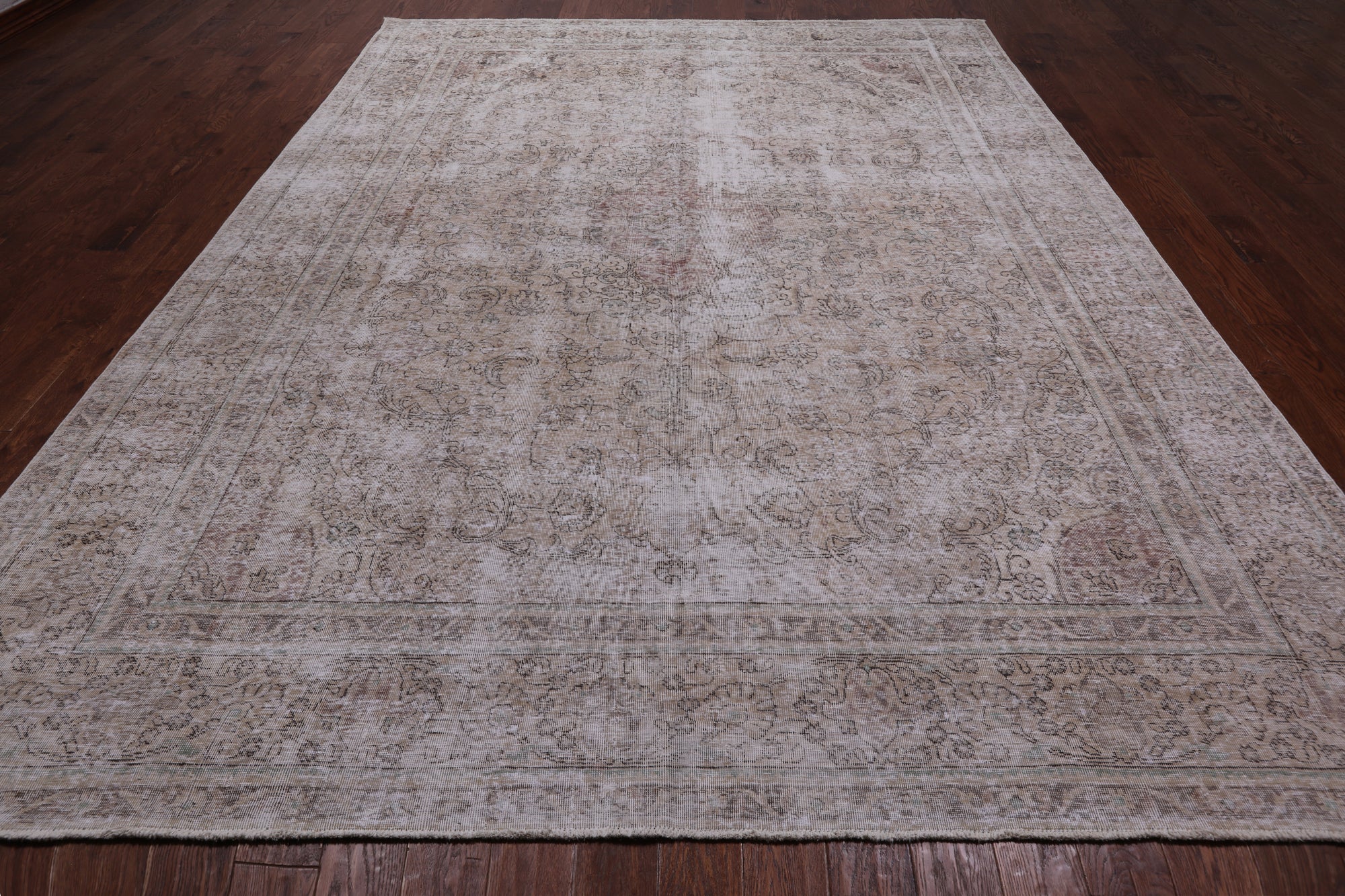 SUPER SALE Ivory Persian Vintage White Wash Handmade Wool Area Rug - 9' 5" X 12' 2"