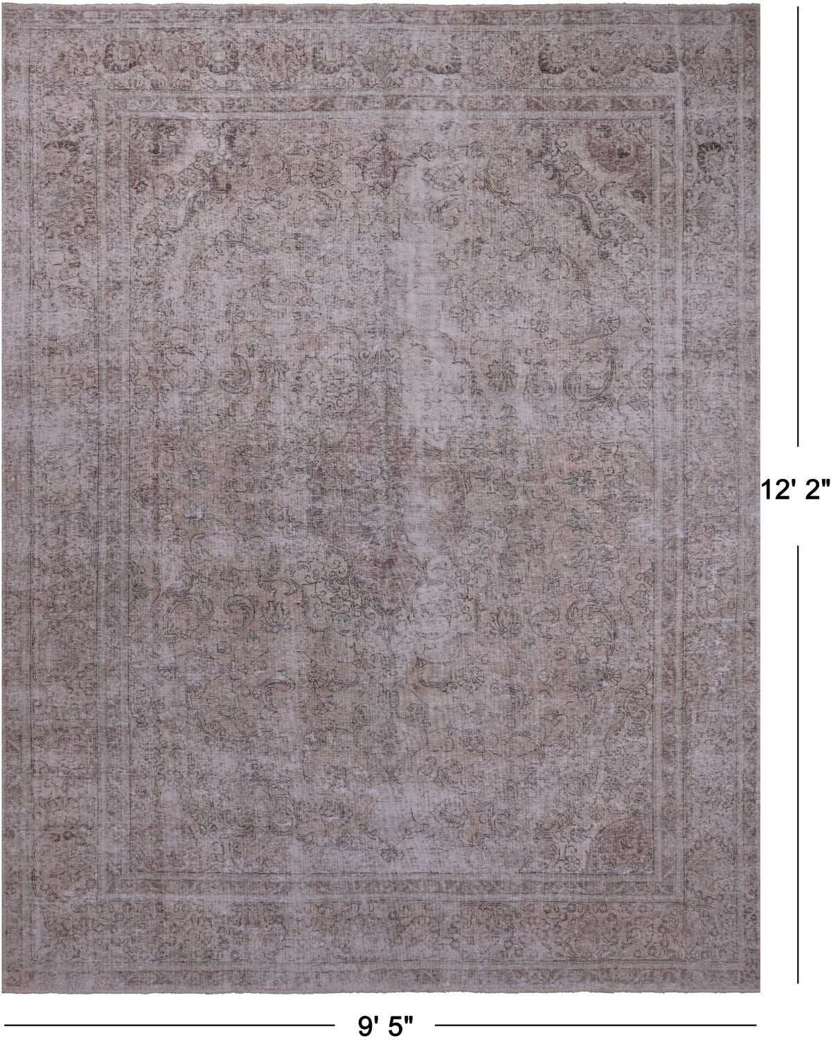 SUPER SALE Ivory Persian Vintage White Wash Handmade Wool Area Rug - 9' 5" X 12' 2"