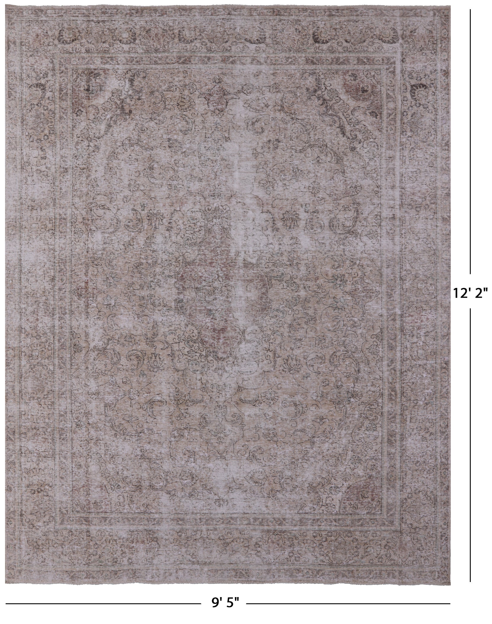 Ivory Persian Vintage White Wash Handmade Wool Area Rug - 9' 5" X 12' 2" - Golden Nile