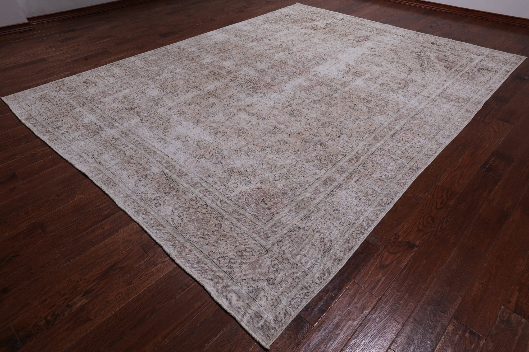 SUPER SALE Ivory Persian Vintage White Wash Handmade Wool Area Rug - 9' 5" X 12' 2"