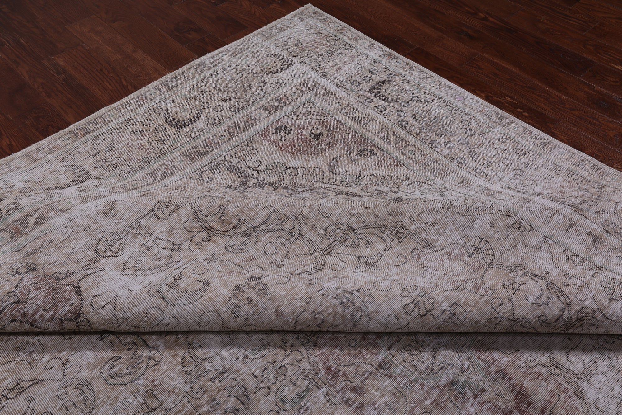 SUPER SALE Ivory Persian Vintage White Wash Handmade Wool Area Rug - 9' 5" X 12' 2"