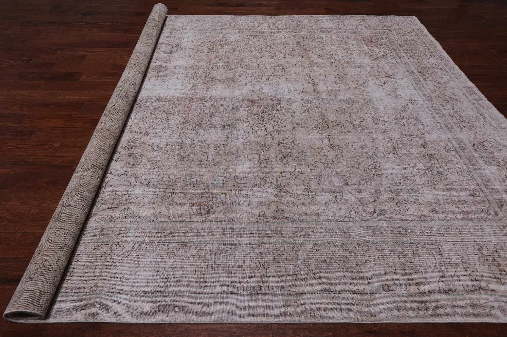 SUPER SALE Ivory Persian Vintage White Wash Handmade Wool Area Rug - 9' 5" X 12' 2"