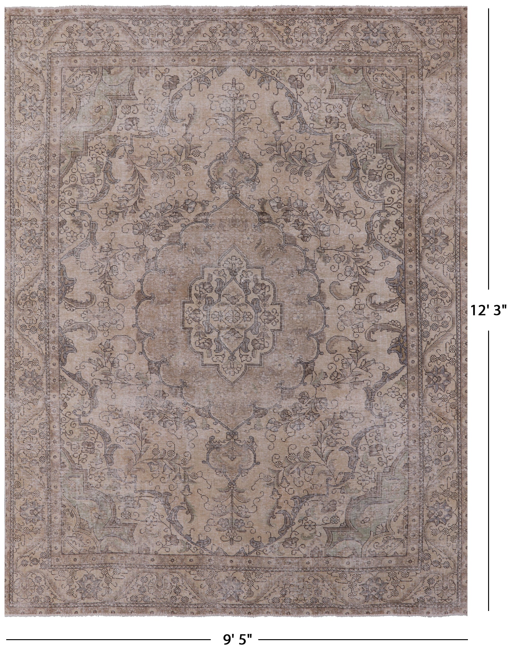 Persian Vintage White Wash Hand Knotted Wool Area Rug - 9' 5" X 12' 3" - Golden Nile