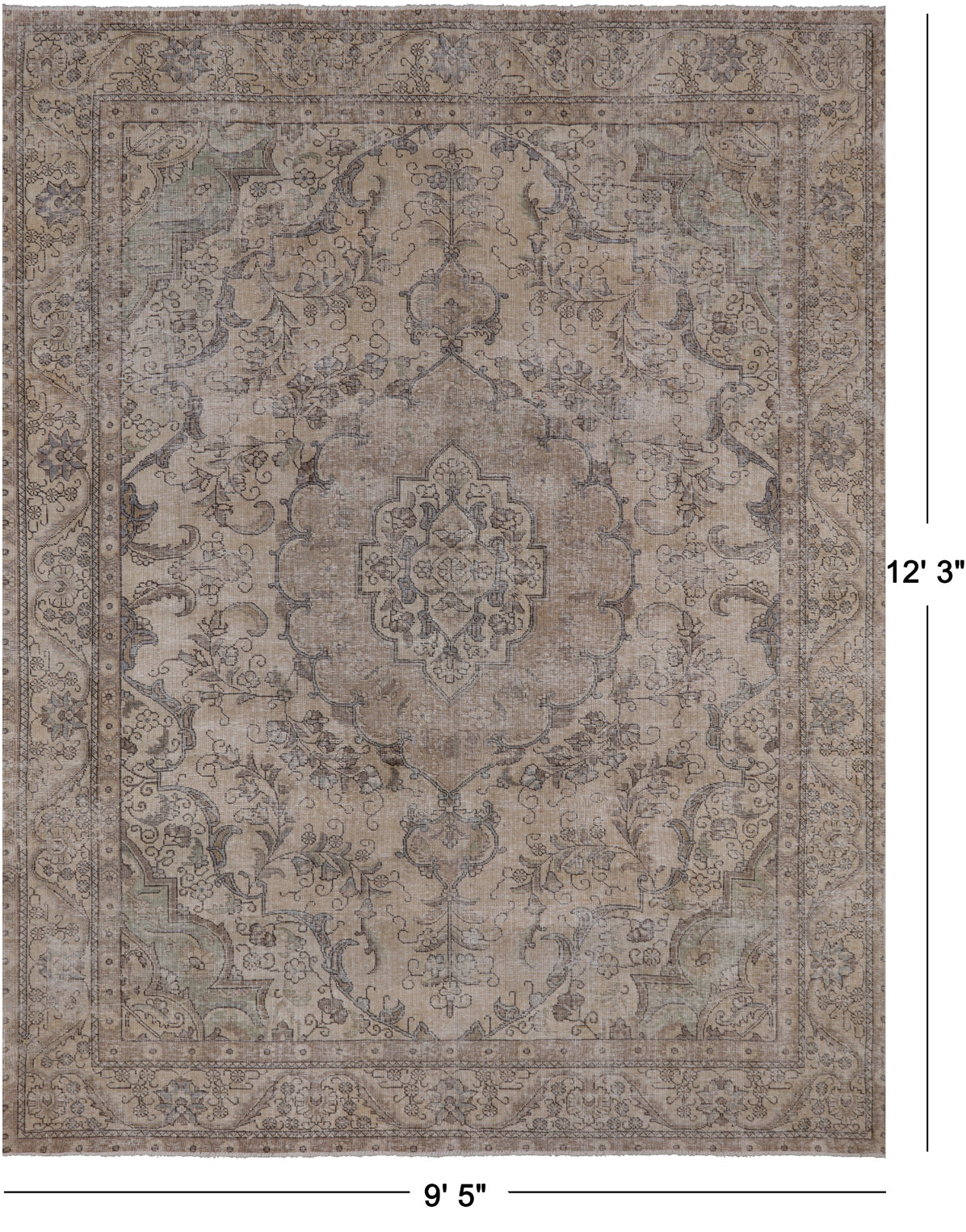SUPER SALE Persian Vintage White Wash Hand Knotted Wool Area Rug - 9' 5" X 12' 3"