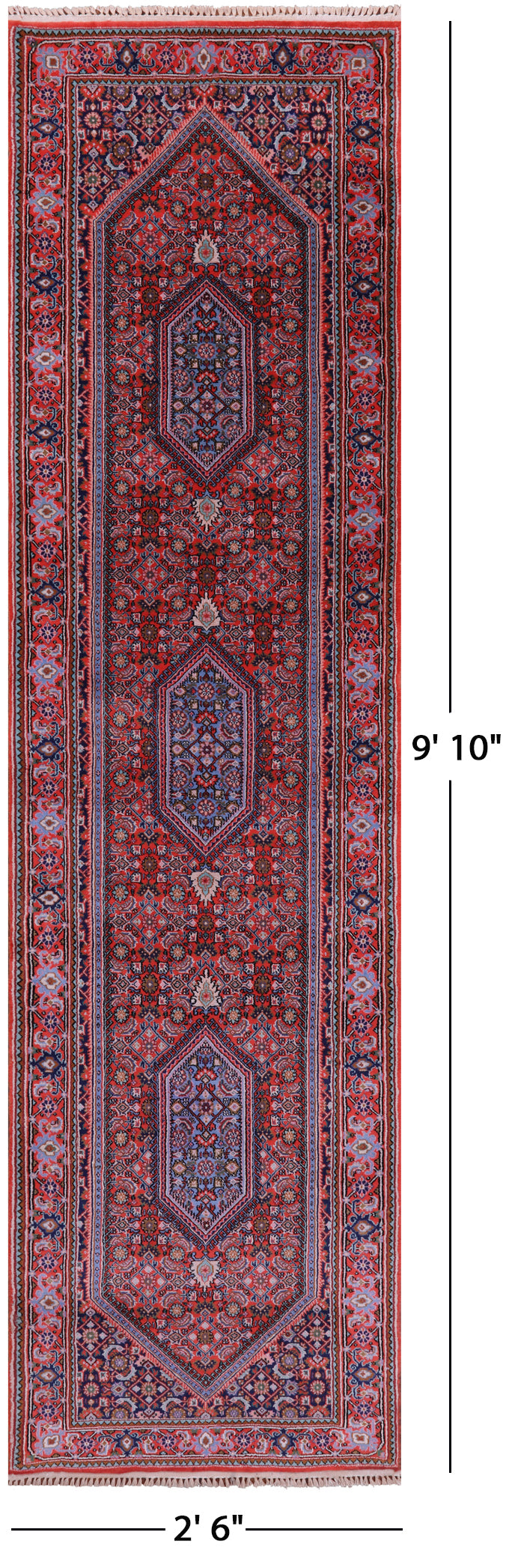 Red Persian Super Bijar Hand Knotted Wool Runner Rug - 2' 6" X 9' 10" - Golden Nile
