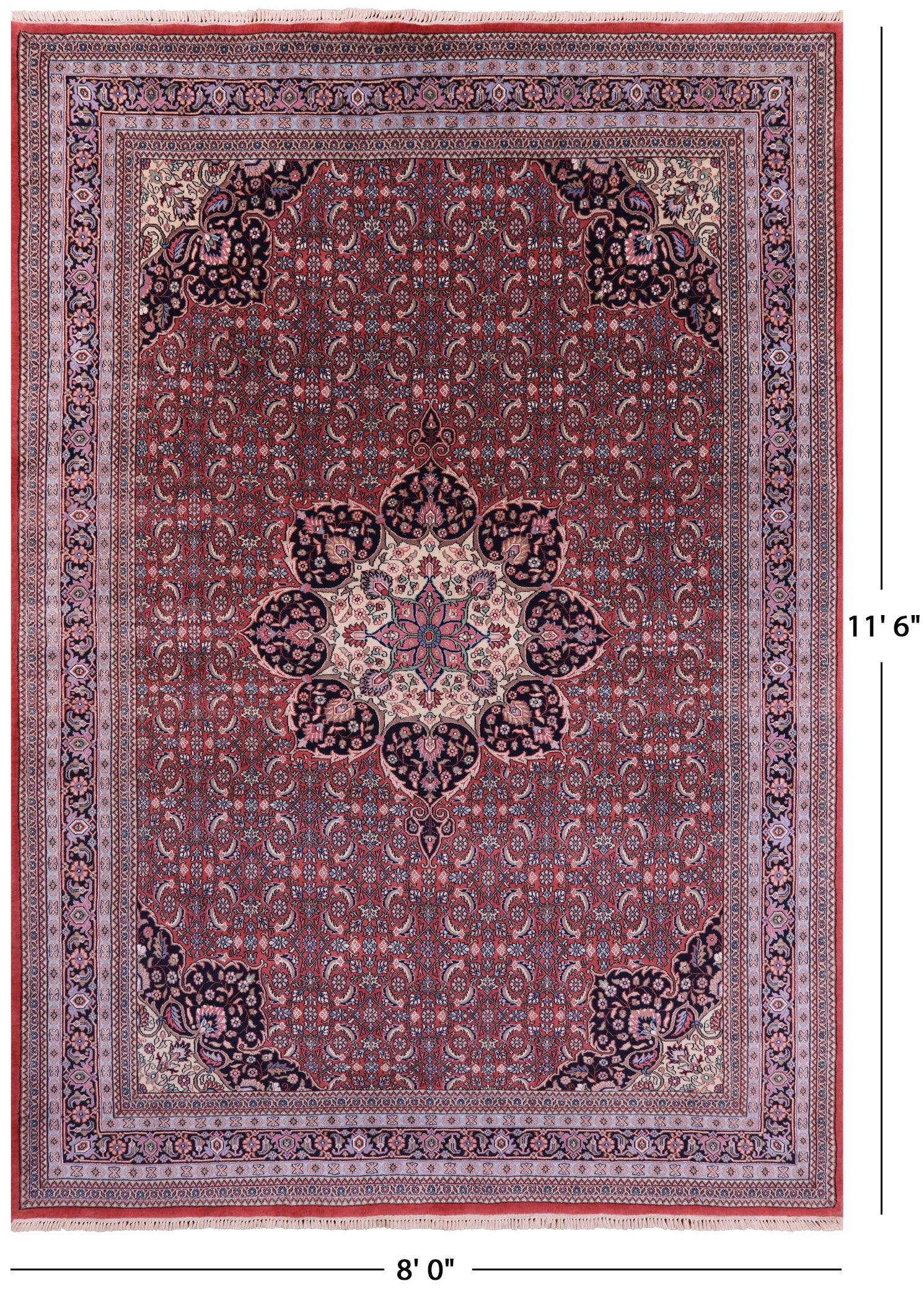 Red Persian Super Bijar Hand Knotted Wool Rug - 8' 0" X 11' 6" - Golden Nile