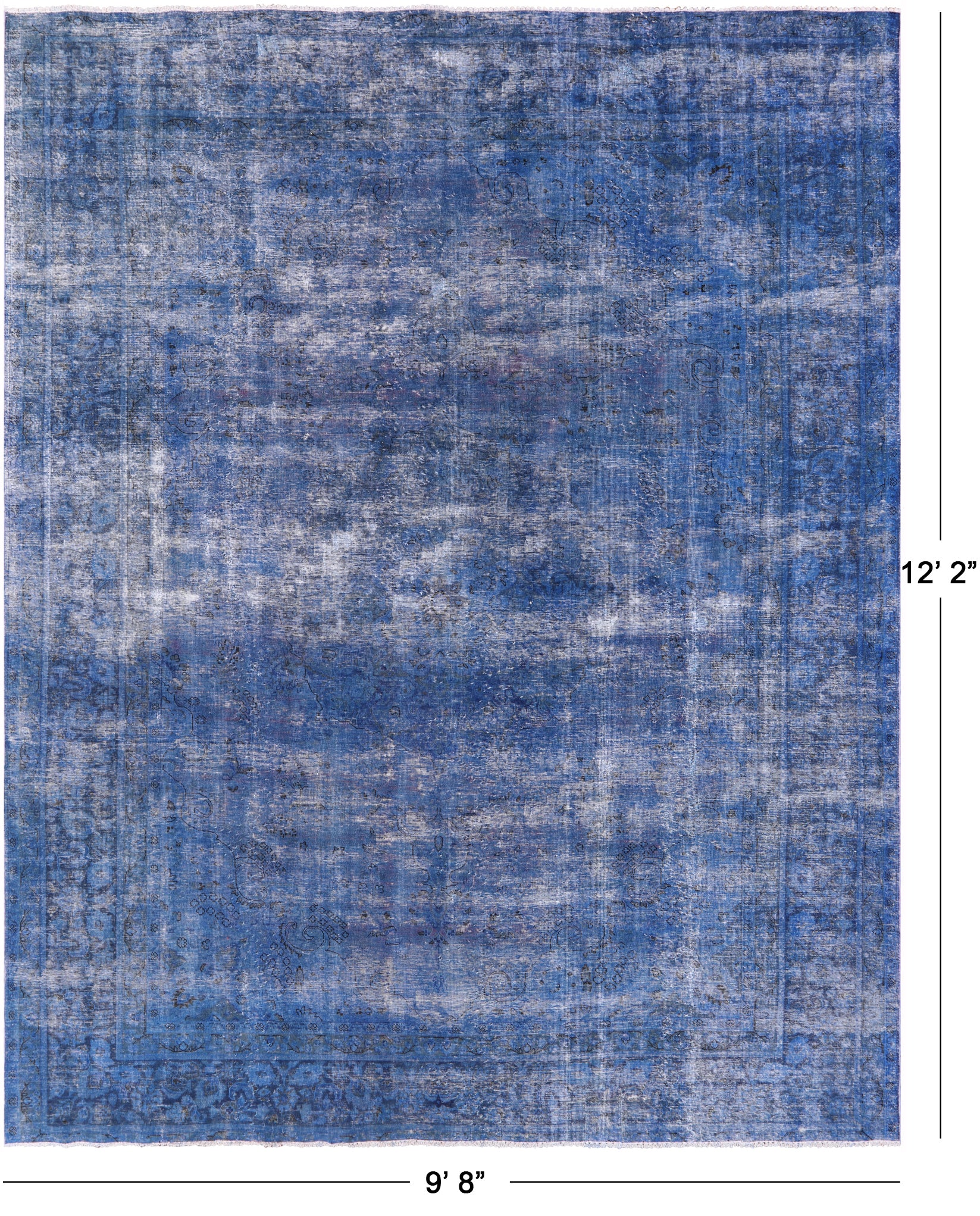 Blue Persian Overdyed Handmade Wool Rug - 9' 8" X 12' 2" - Golden Nile