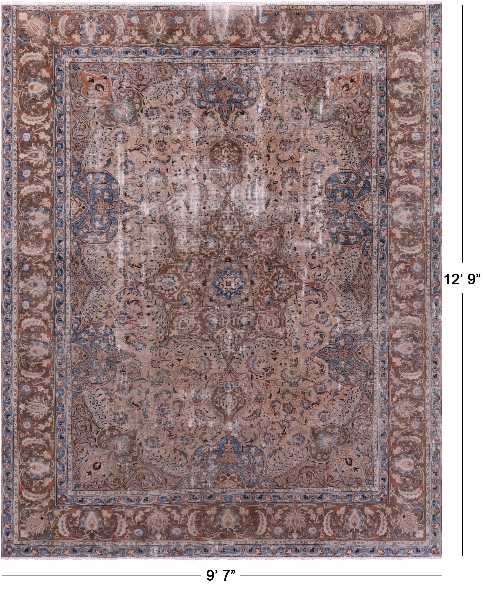 Persian Vintage White Wash Hand-Knotted Wool Rug - 9' 7" X 12' 9" - Golden Nile