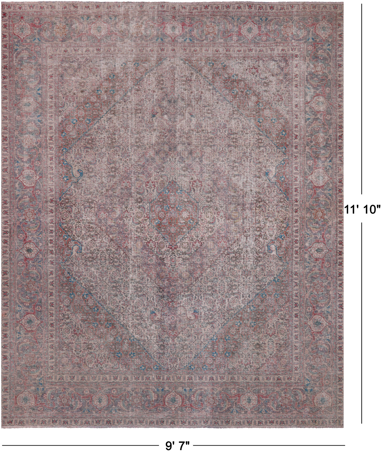 SUPER SALE Ivory Persian Overdyed Hand Knotted Wool Rug - 9' 7" X 11' 10"