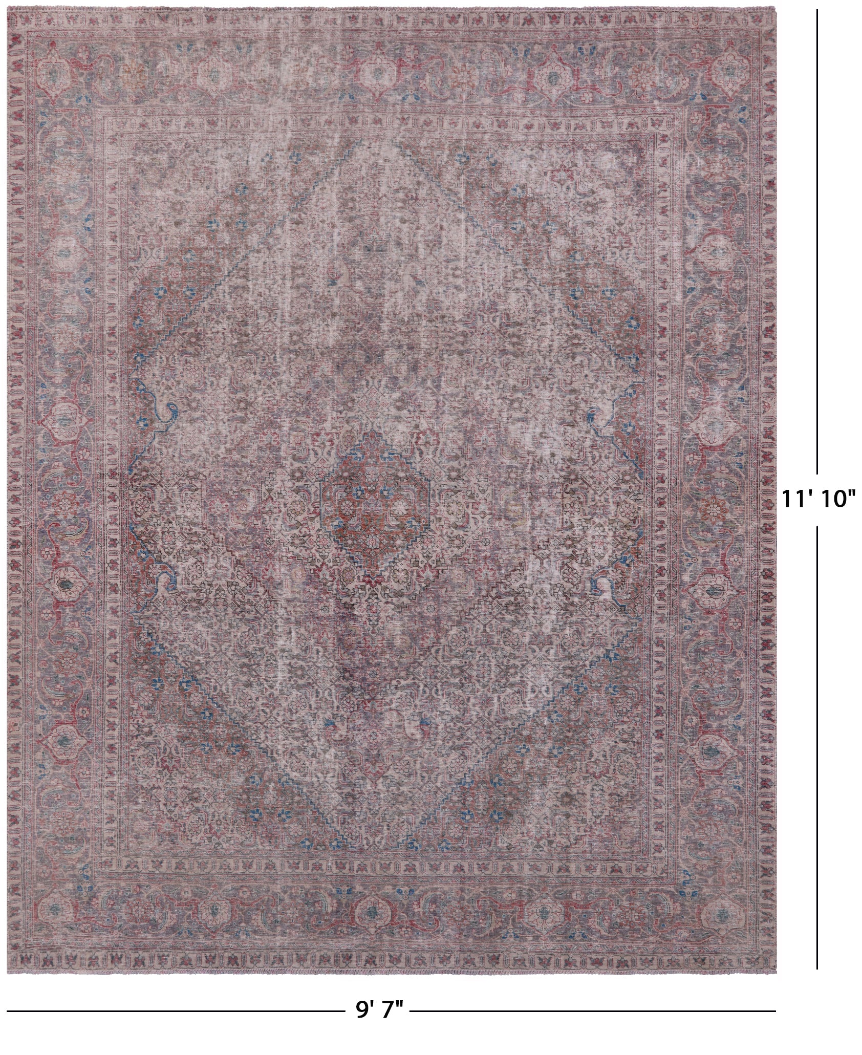 Ivory Persian Overdyed Hand Knotted Wool Rug - 9' 7" X 11' 10" - Golden Nile
