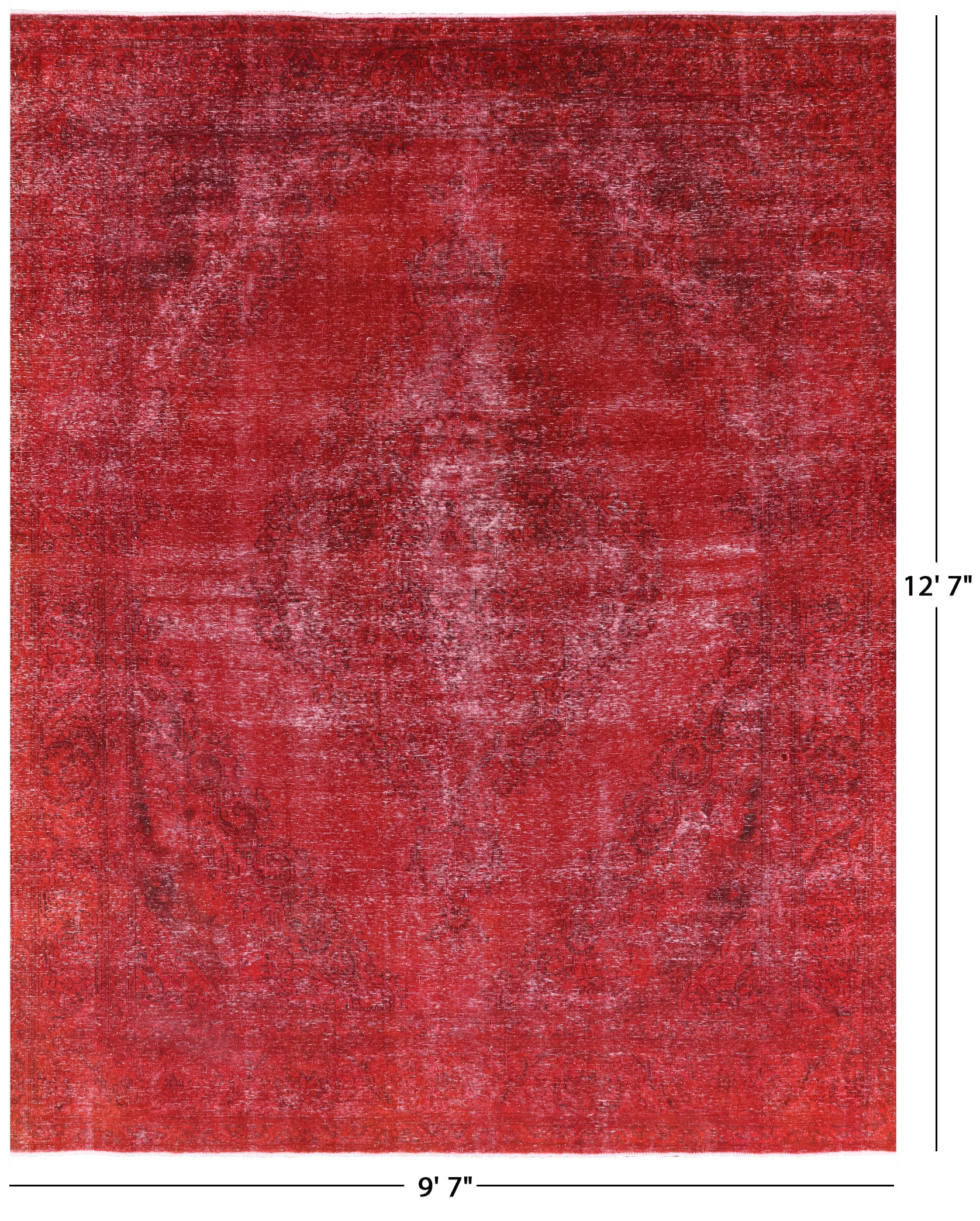 Red Persian Overdyed Hand Knotted Wool Rug - 9' 7" X 12' 7" - Golden Nile