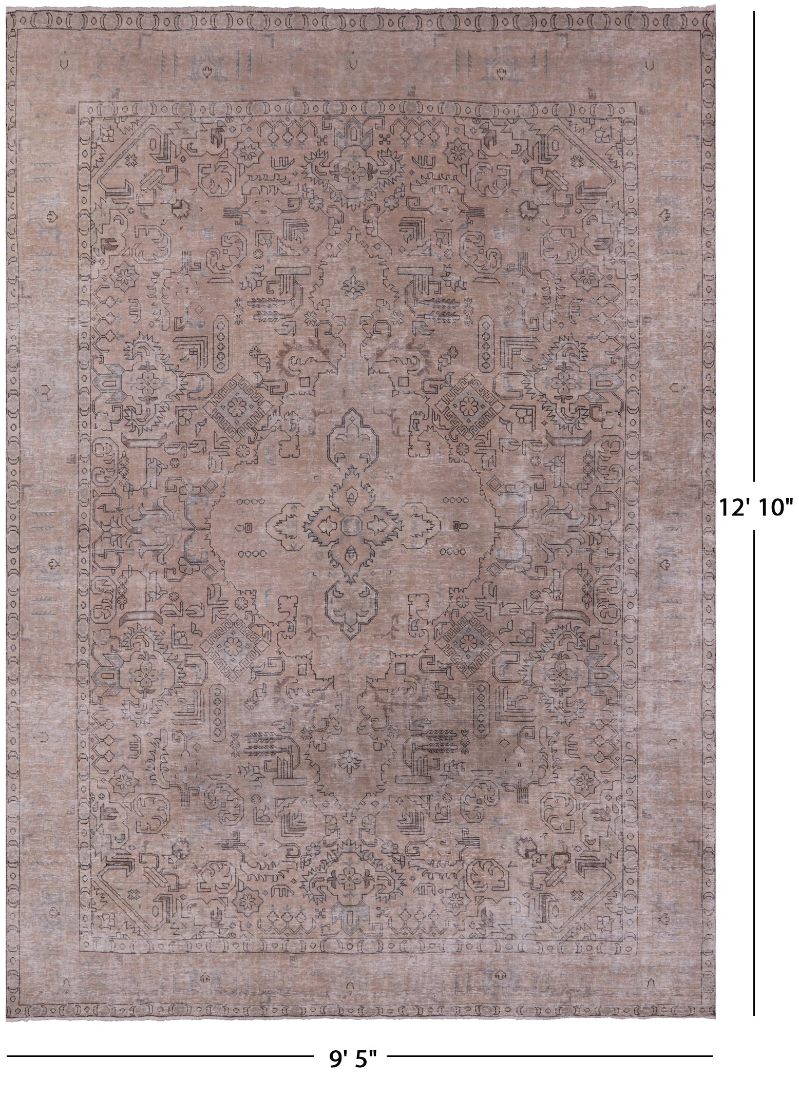 Ivory Persian Vintage White Wash Hand Knotted Wool Rug - 9' 5" X 12' 10" - Golden Nile