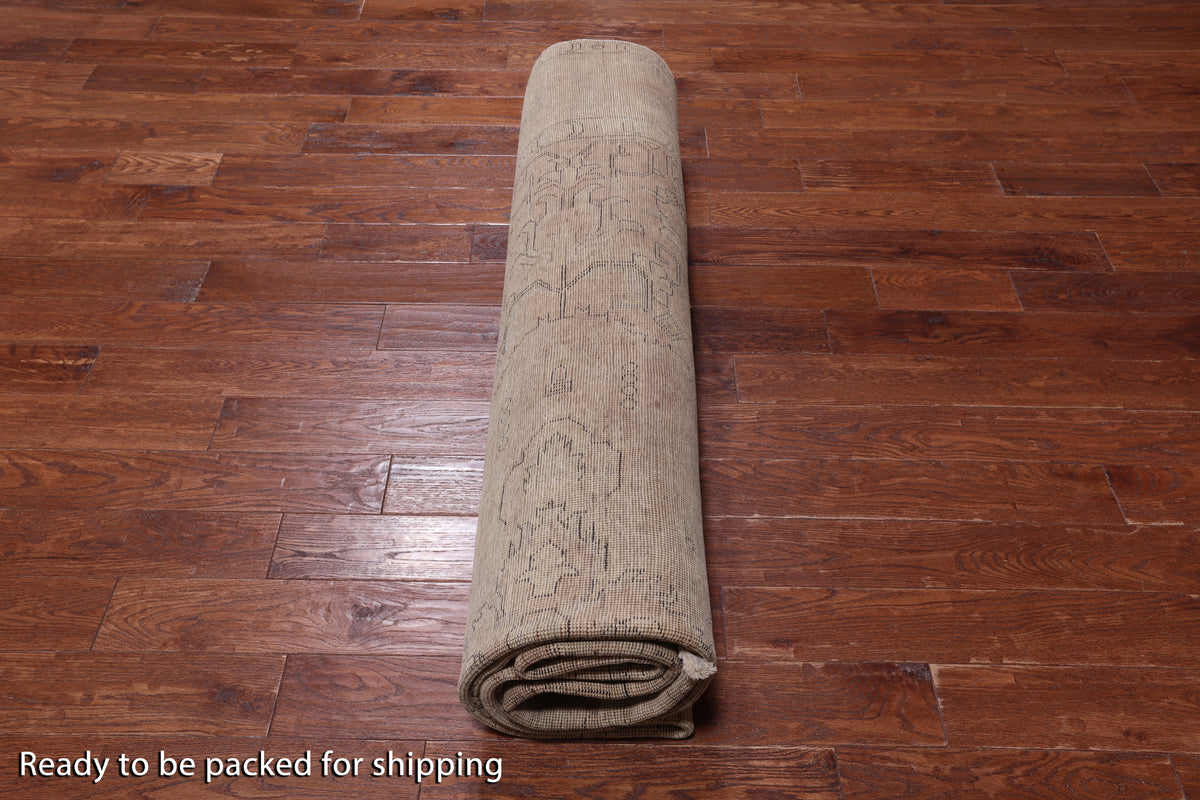 SUPER SALE Ivory Persian Vintage White Wash Hand Knotted Wool Rug - 9' 5" X 12' 10"