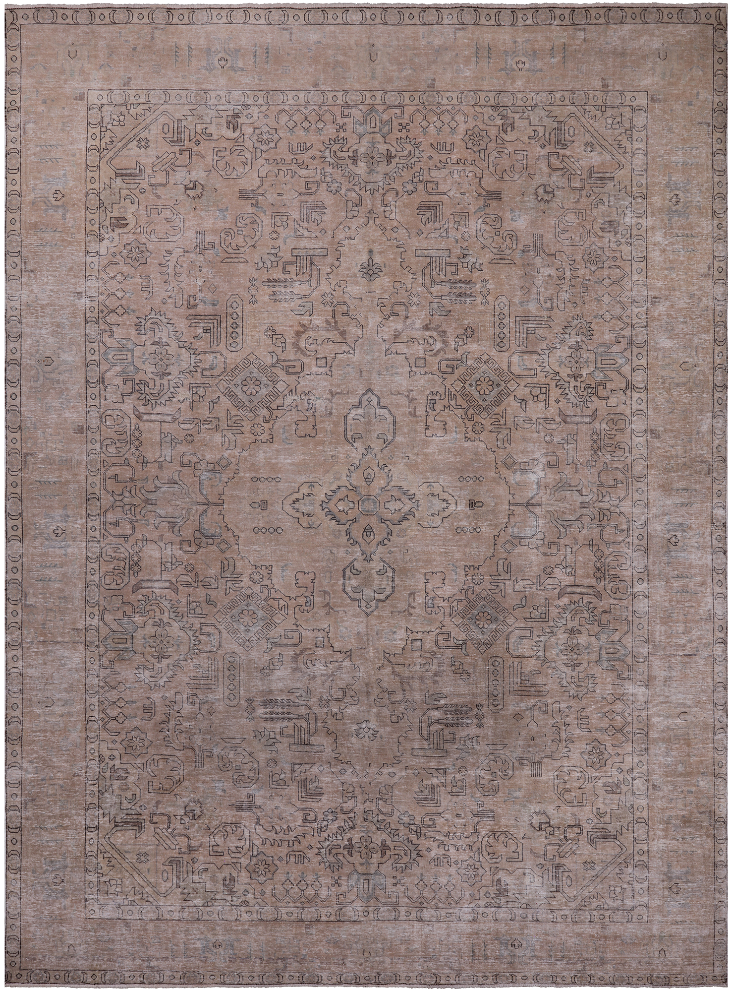 SUPER SALE Ivory Persian Vintage White Wash Hand Knotted Wool Rug - 9' 5" X 12' 10"