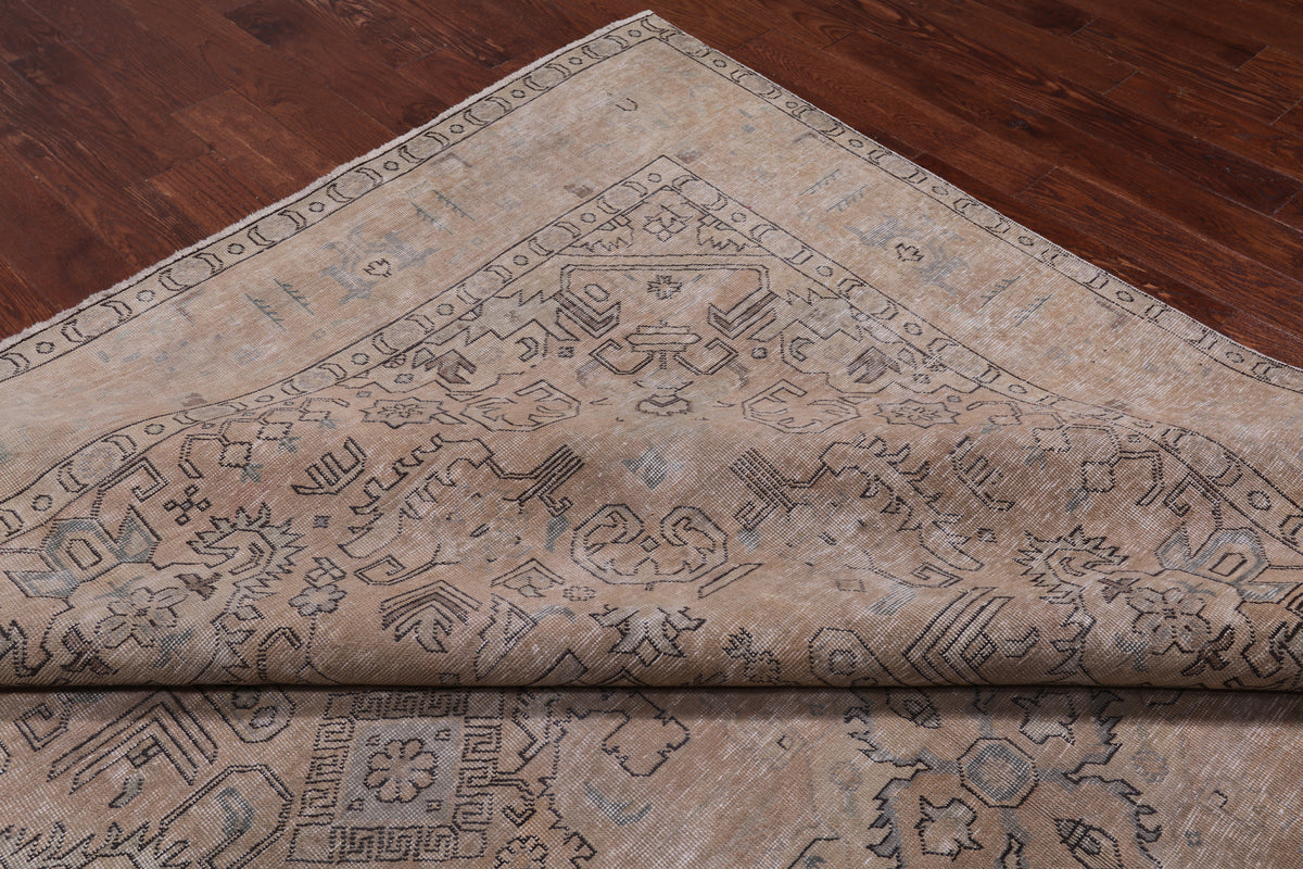 SUPER SALE Ivory Persian Vintage White Wash Hand Knotted Wool Rug - 9' 5" X 12' 10"