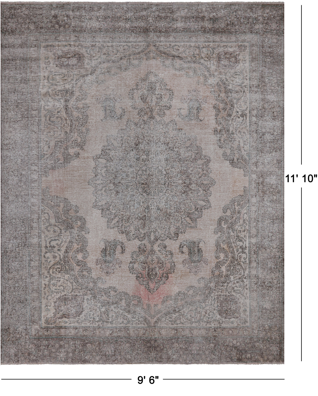 SUPER SALE Ivory Persian Vintage White Wash Hand Knotted Wool Rug - 9' 6" X 11' 10"