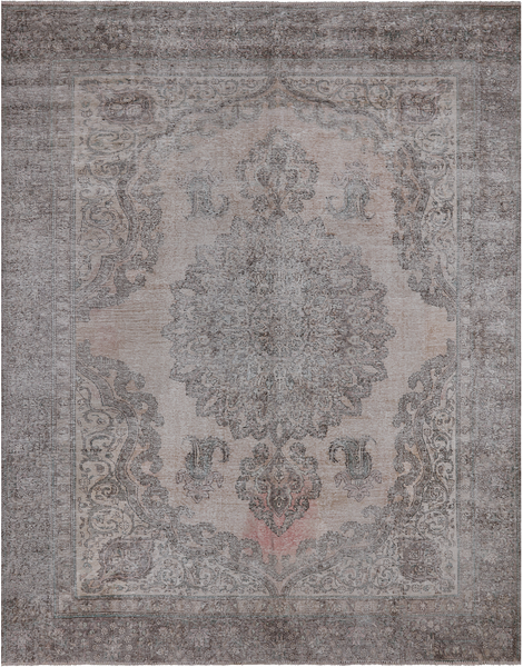 SUPER SALE Ivory Persian Vintage White Wash Hand Knotted Wool Rug - 9' 6" X 11' 10"