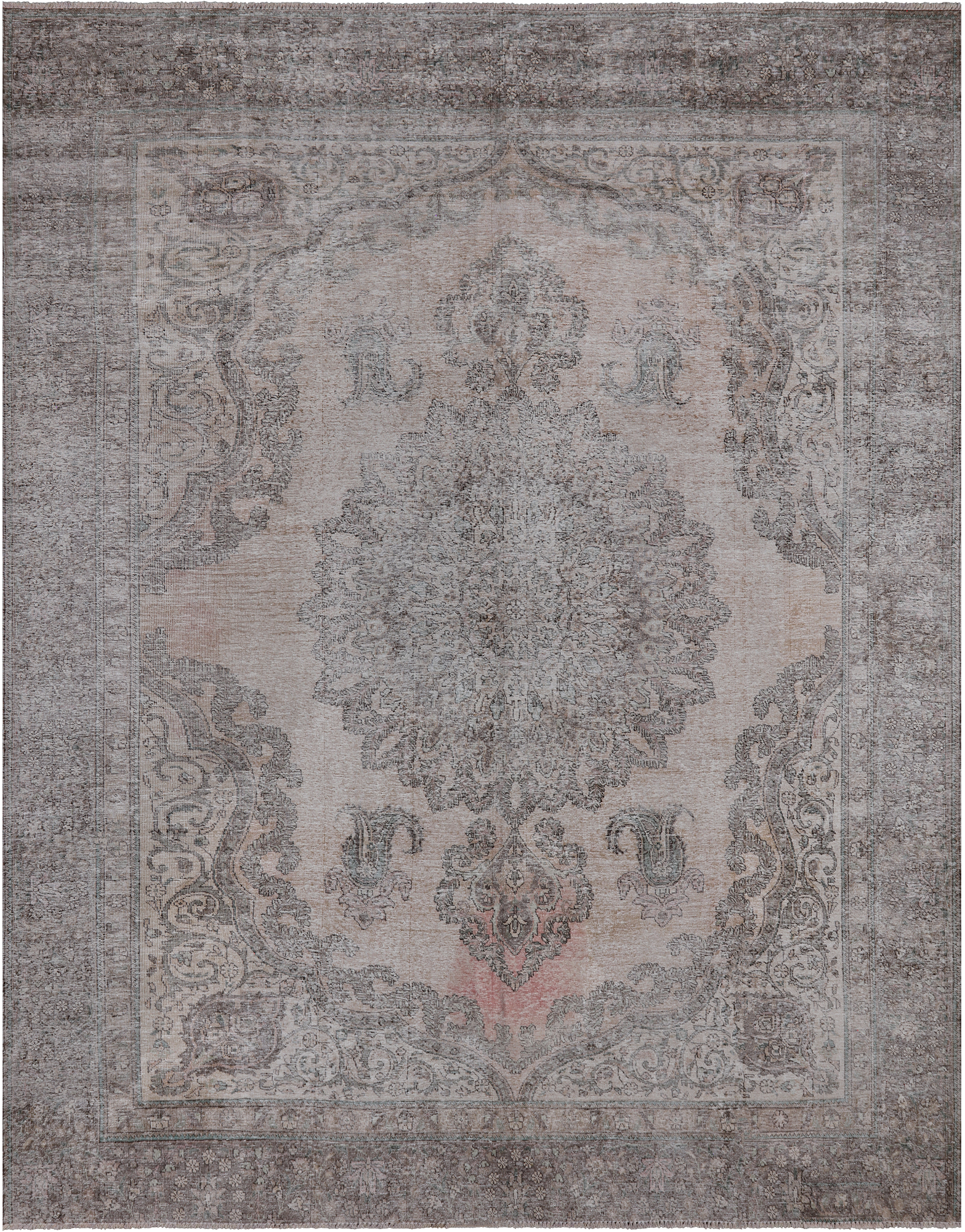 SUPER SALE Ivory Persian Vintage White Wash Hand Knotted Wool Rug - 9' 6" X 11' 10"