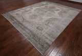 SUPER SALE Ivory Persian Vintage White Wash Hand Knotted Wool Rug - 9' 6" X 11' 10"