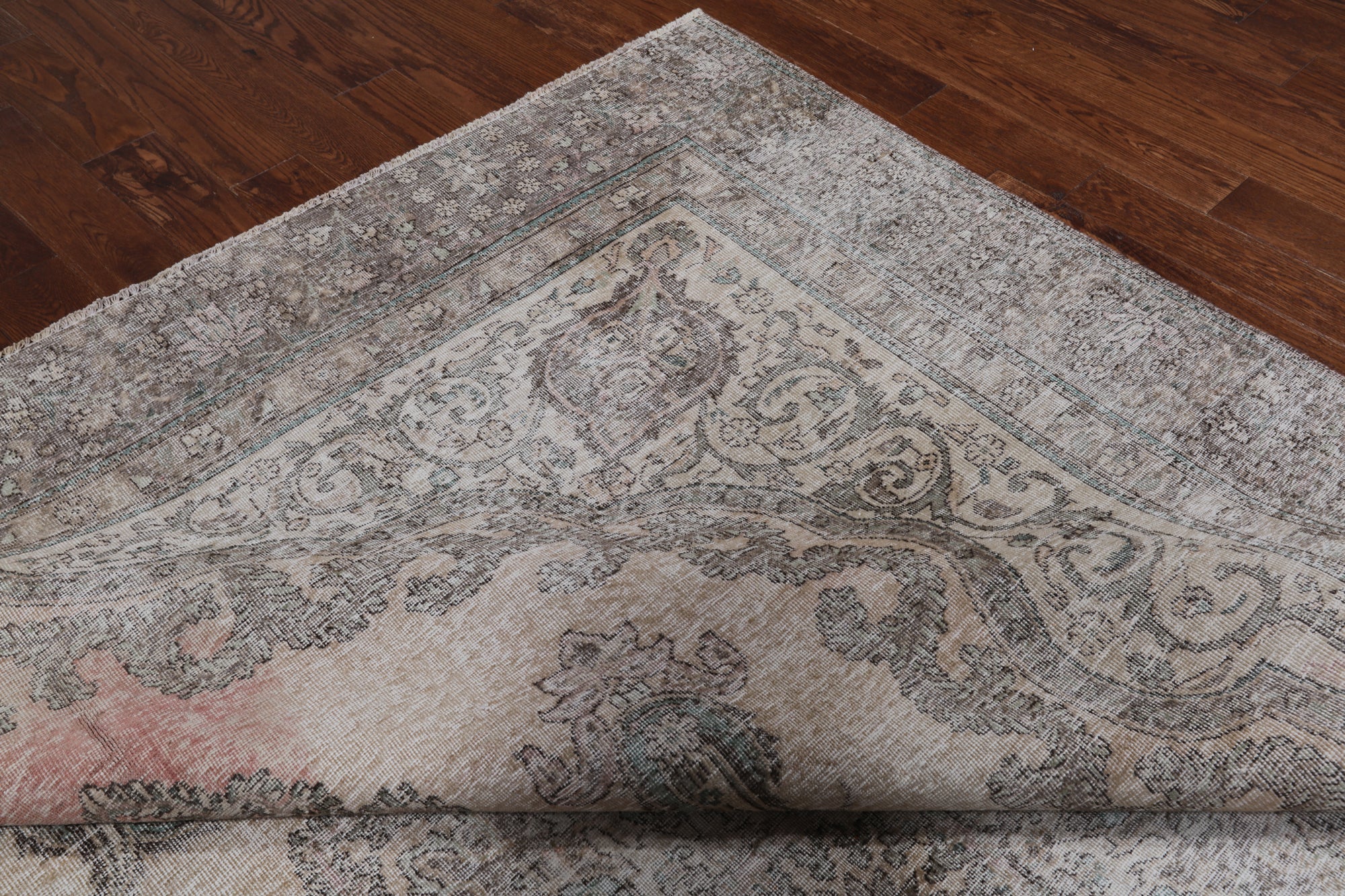 SUPER SALE Ivory Persian Vintage White Wash Hand Knotted Wool Rug - 9' 6" X 11' 10"