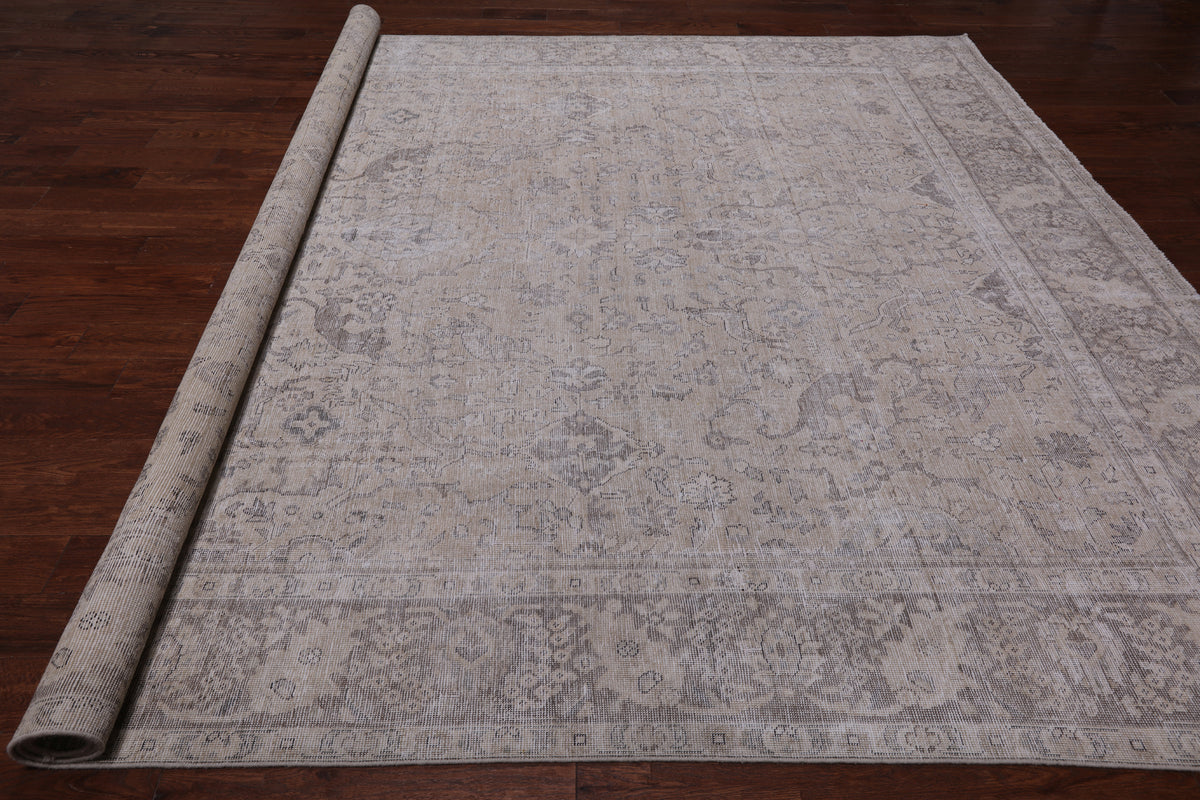 SUPER SALE Ivory Persian Vintage White Wash Handmade Wool Rug - 9' 8" X 12' 2"