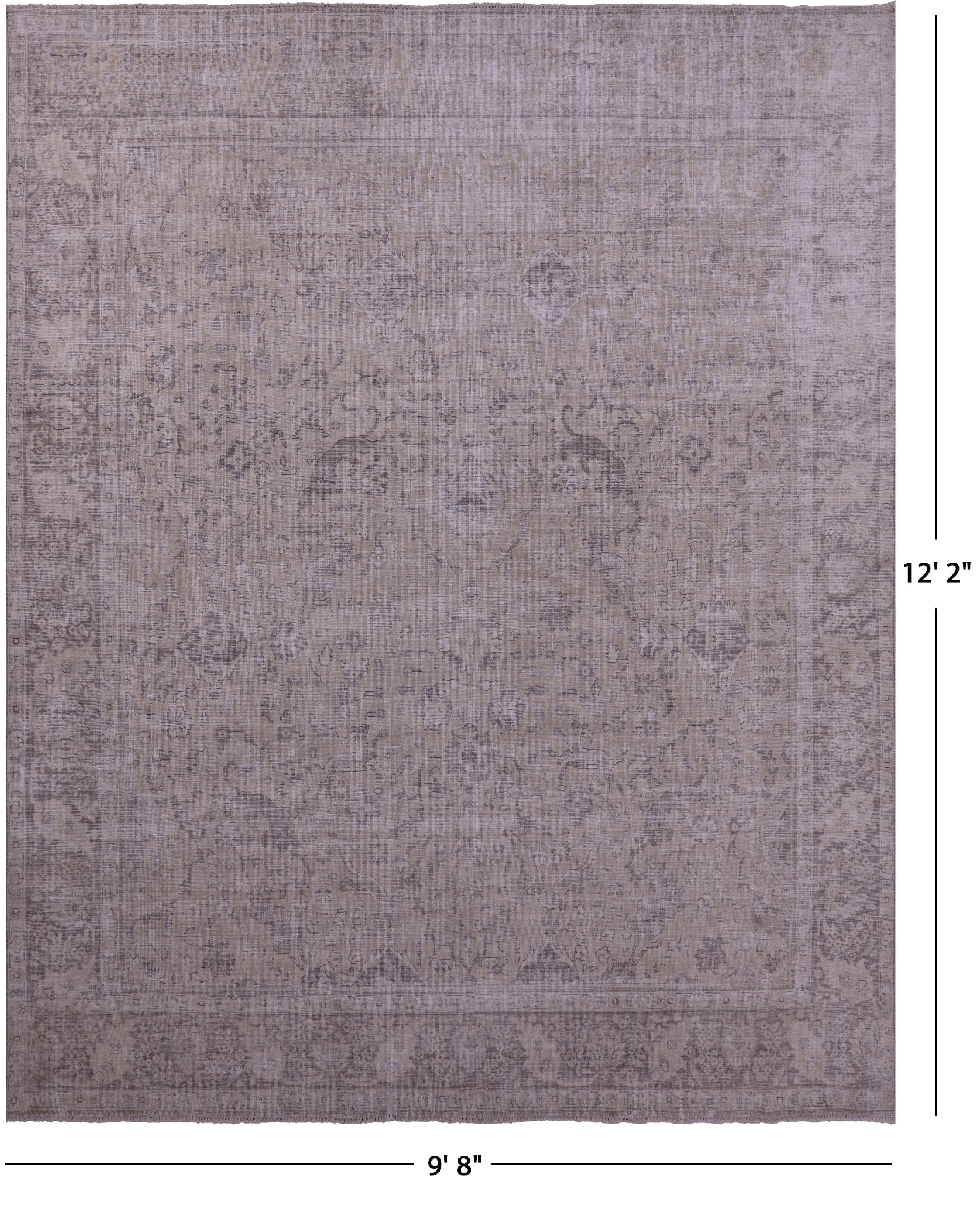 Ivory Persian Vintage White Wash Handmade Wool Rug - 9' 8" X 12' 2" - Golden Nile