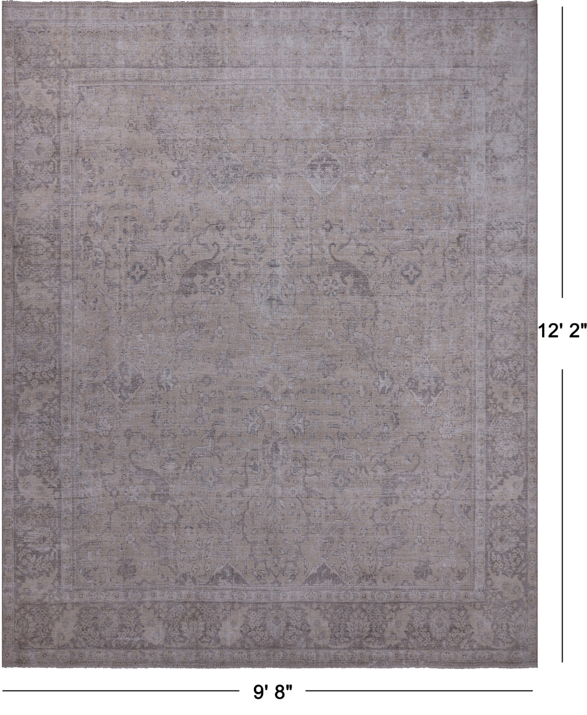 SUPER SALE Ivory Persian Vintage White Wash Handmade Wool Rug - 9' 8" X 12' 2"