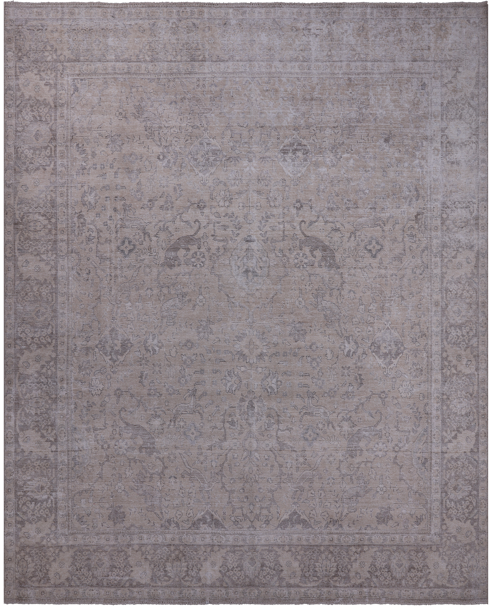 SUPER SALE Ivory Persian Vintage White Wash Handmade Wool Rug - 9' 8" X 12' 2"