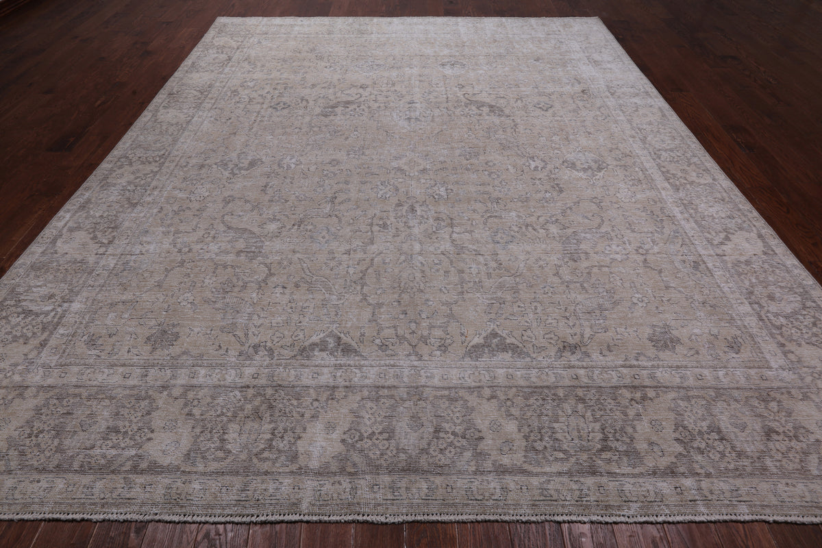 SUPER SALE Ivory Persian Vintage White Wash Handmade Wool Rug - 9' 8" X 12' 2"