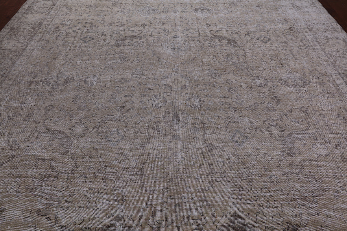 SUPER SALE Ivory Persian Vintage White Wash Handmade Wool Rug - 9' 8" X 12' 2"
