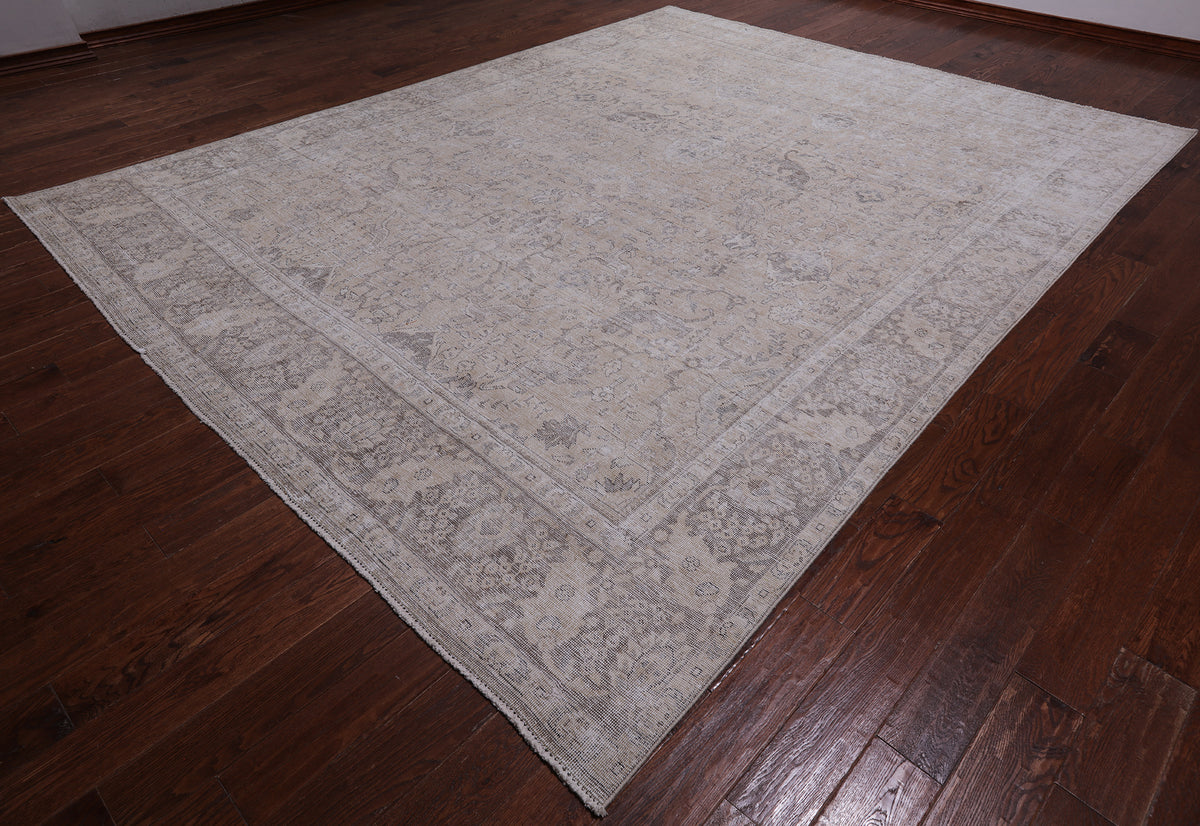 SUPER SALE Ivory Persian Vintage White Wash Handmade Wool Rug - 9' 8" X 12' 2"