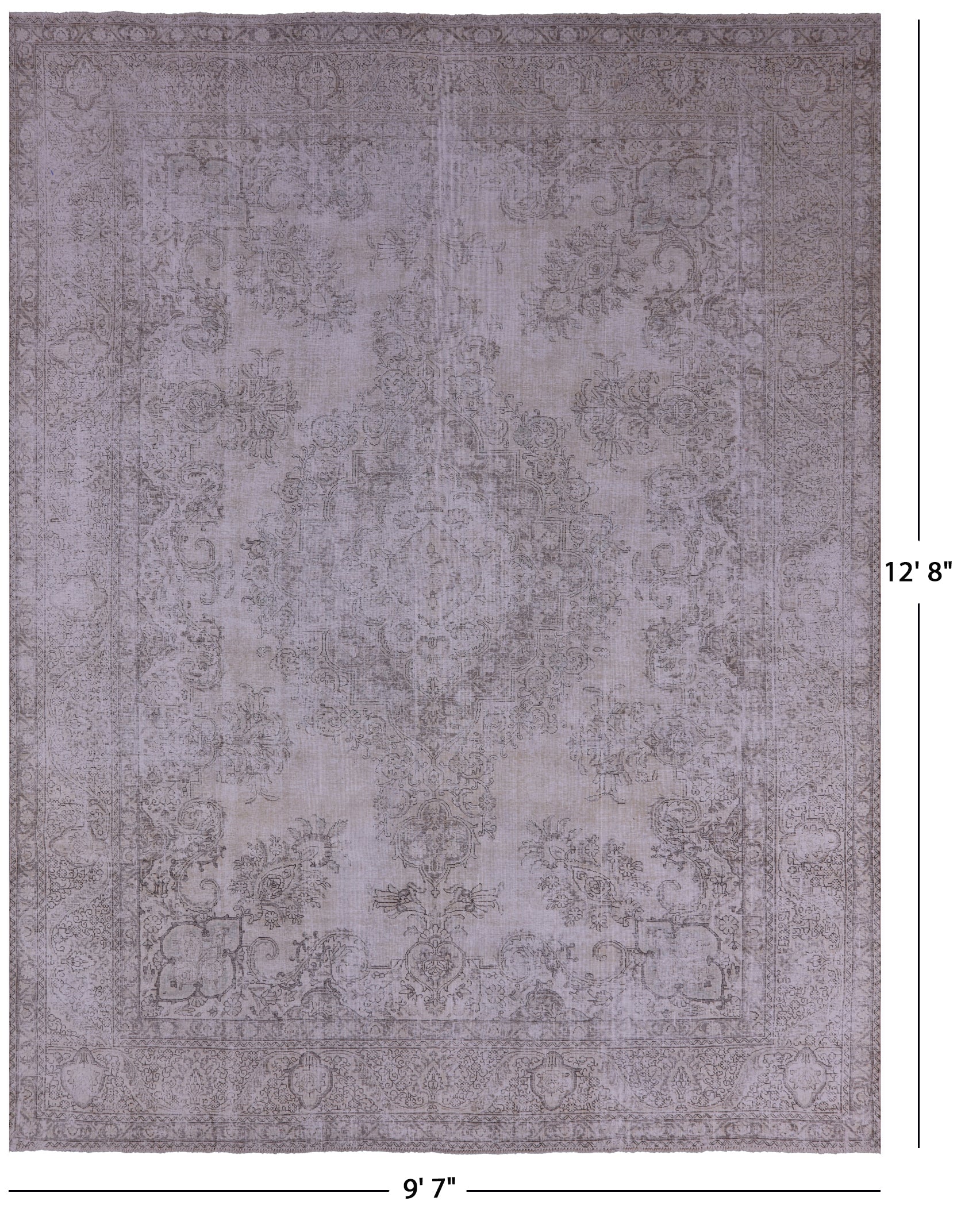 Ivory Persian Vintage White Wash Handmade Wool Rug - 9' 7" X 12' 8" - Golden Nile