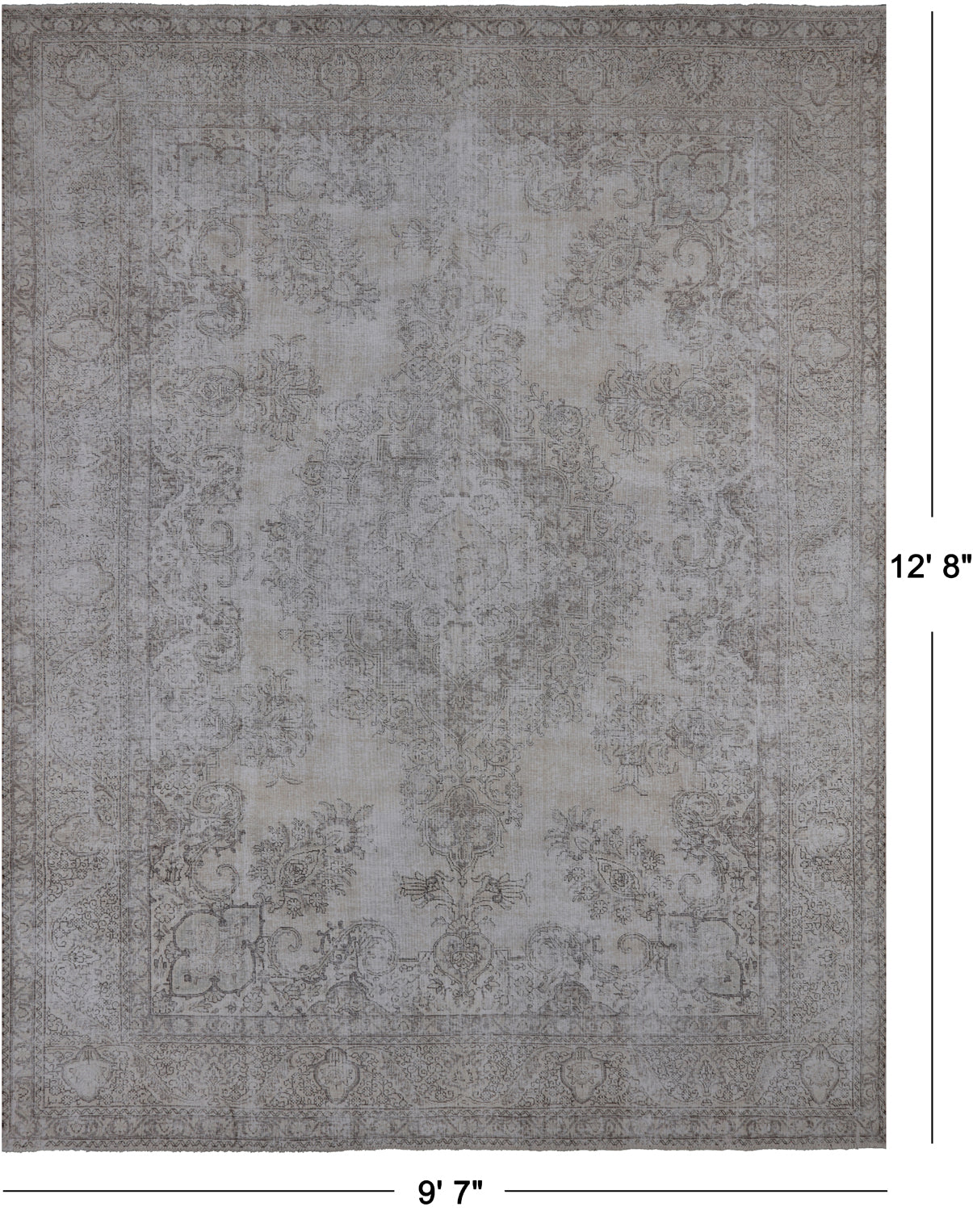 SUPER SALE Ivory Persian Vintage White Wash Handmade Wool Rug - 9' 7" X 12' 8"