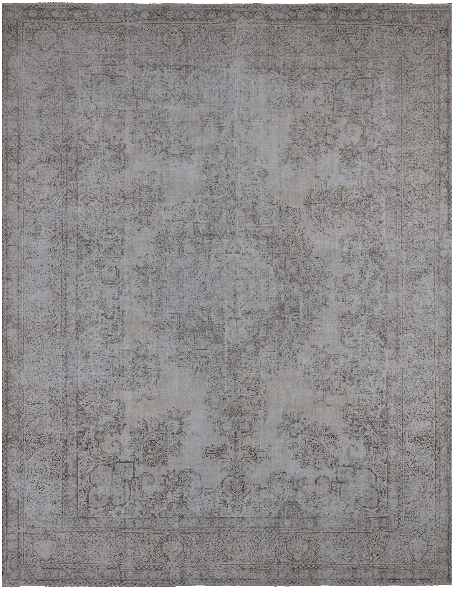 SUPER SALE Ivory Persian Vintage White Wash Handmade Wool Rug - 9' 7" X 12' 8"
