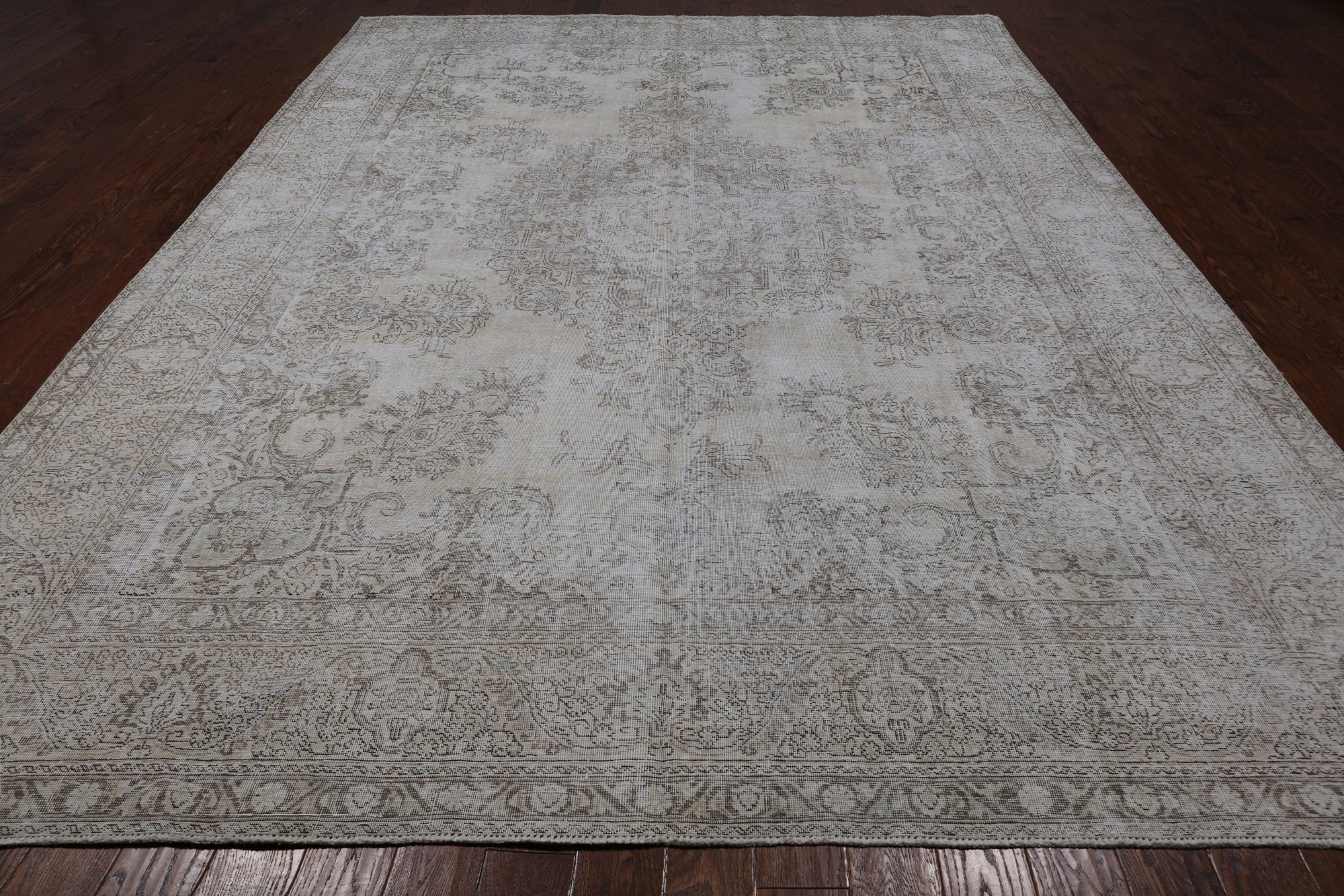 SUPER SALE Ivory Persian Vintage White Wash Handmade Wool Rug - 9' 7" X 12' 8"