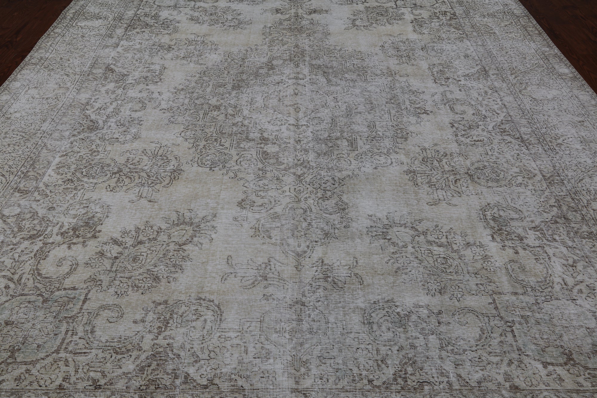 SUPER SALE Ivory Persian Vintage White Wash Handmade Wool Rug - 9' 7" X 12' 8"