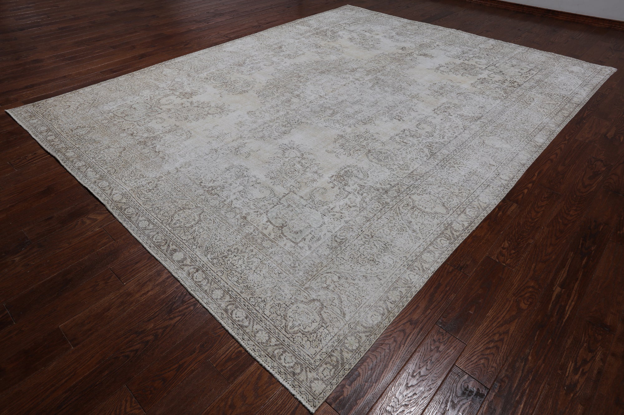 SUPER SALE Ivory Persian Vintage White Wash Handmade Wool Rug - 9' 7" X 12' 8"